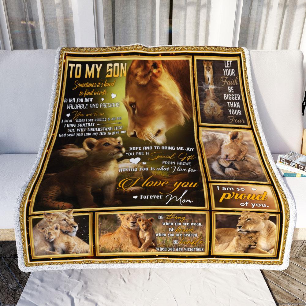 To My Son, God Sent You Into My Life, Love Mom, Lion Sofa Blanket