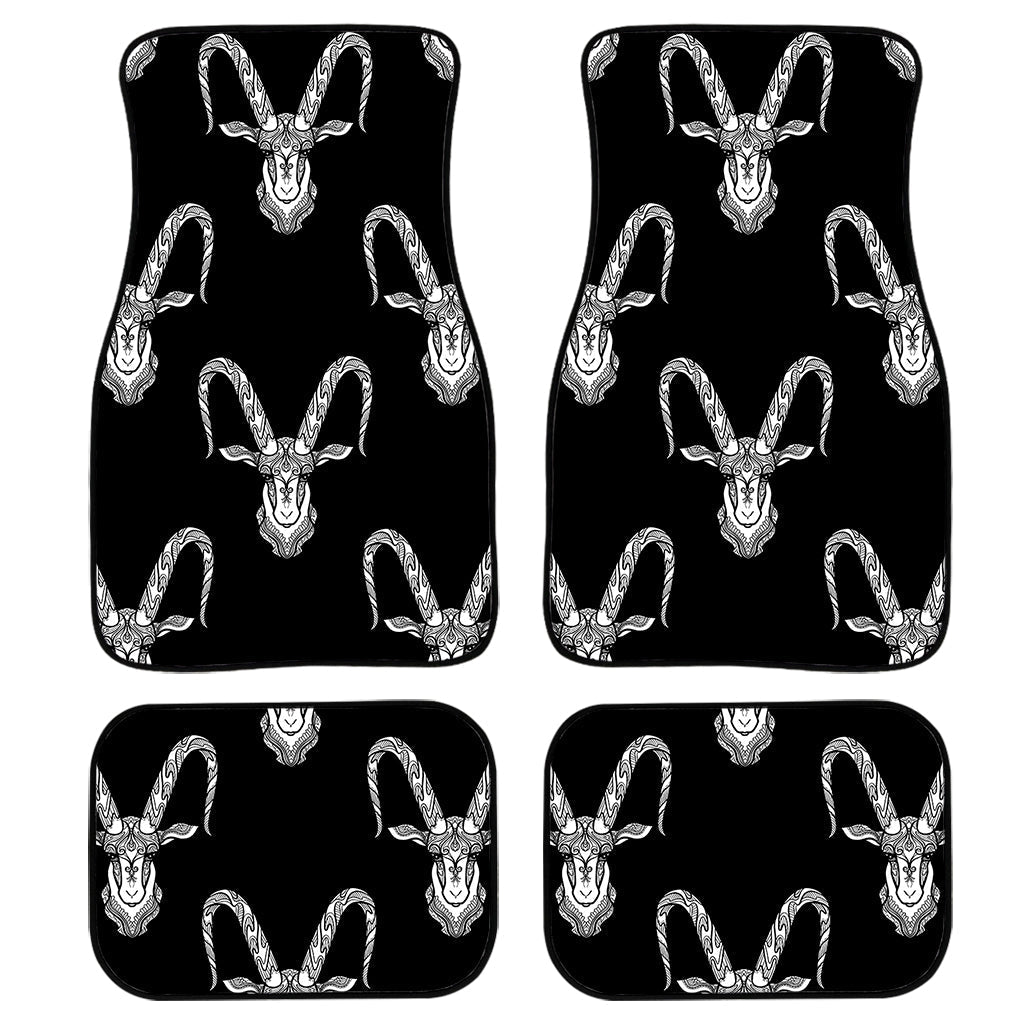 White And Black Capricorn Sign Print Front And Back Car Floor Mats, Front Car Mat