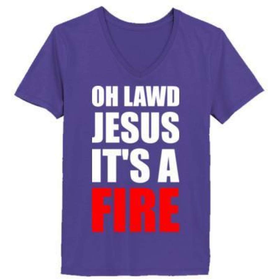 AGR Oh Lawd Jesus Its A Fire – Ladies’ V-Neck T-Shirt