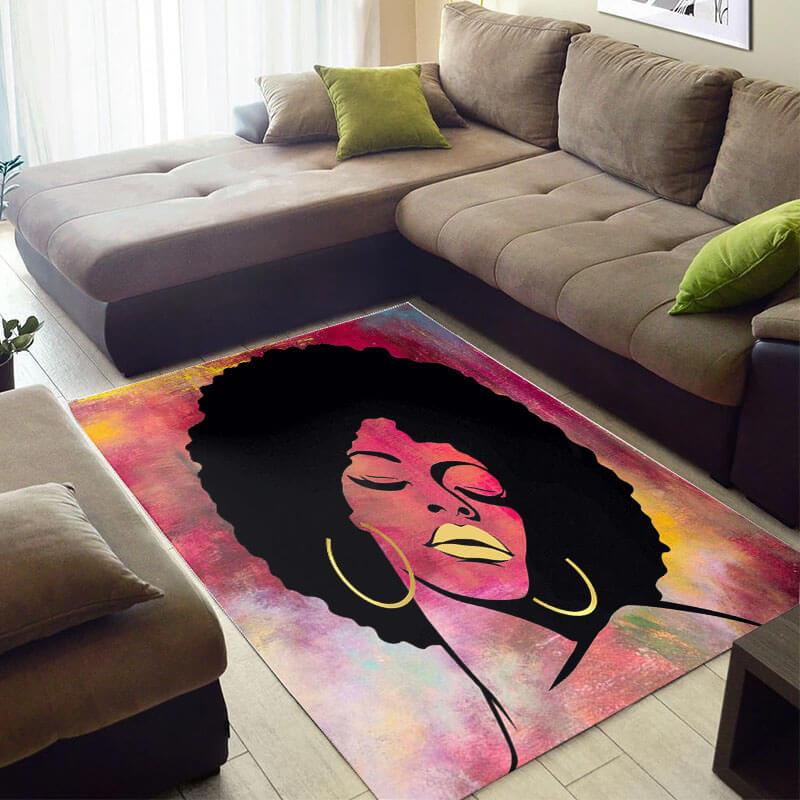 Trendy African American Rug Pretty African Themed African Woman Colorful Natural Hair African Carpet African Style Decor WBG4064