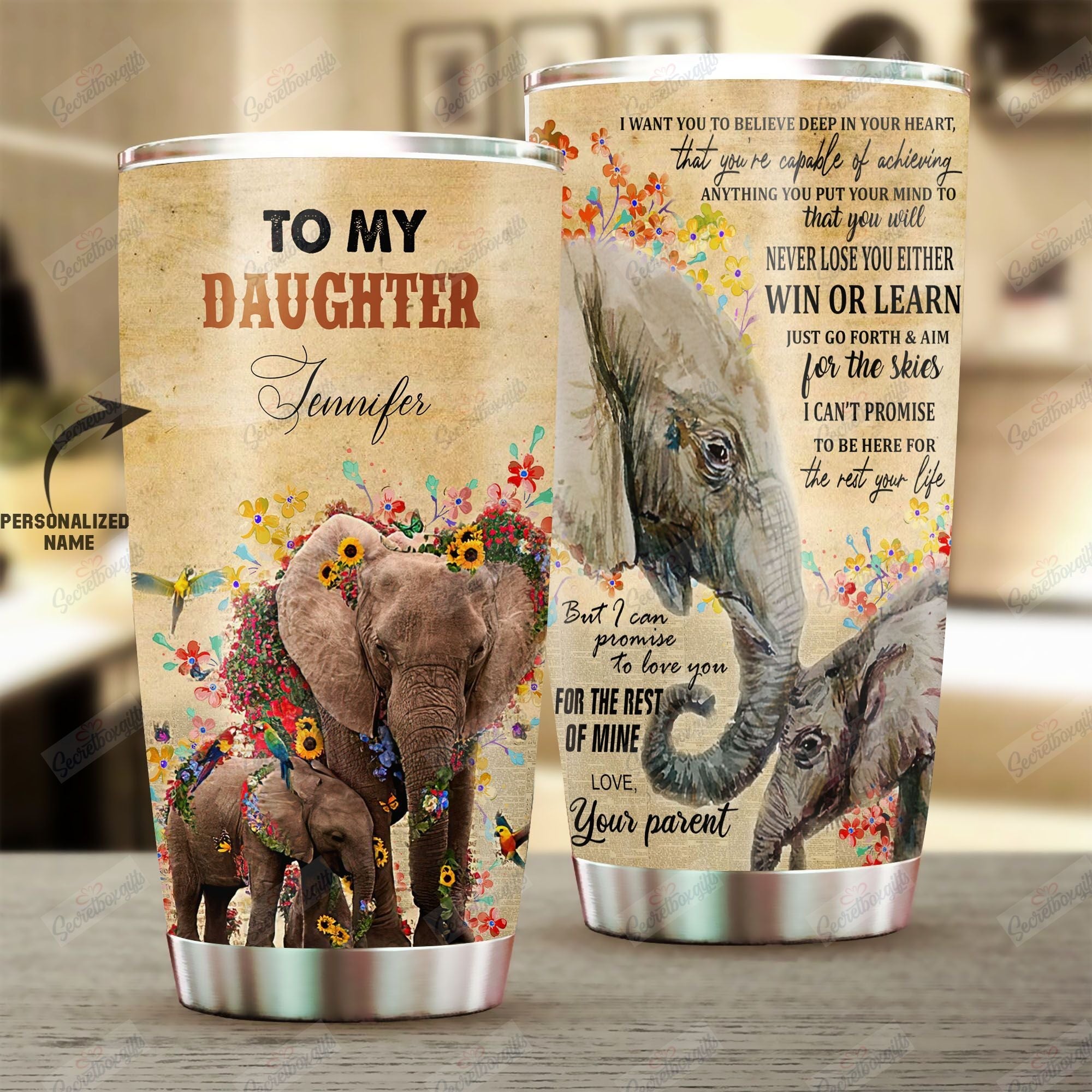 Personalized Elephant To My Daughter Xa0102027Cl Stainless Steel Tumbler Customize Name, Text, Number