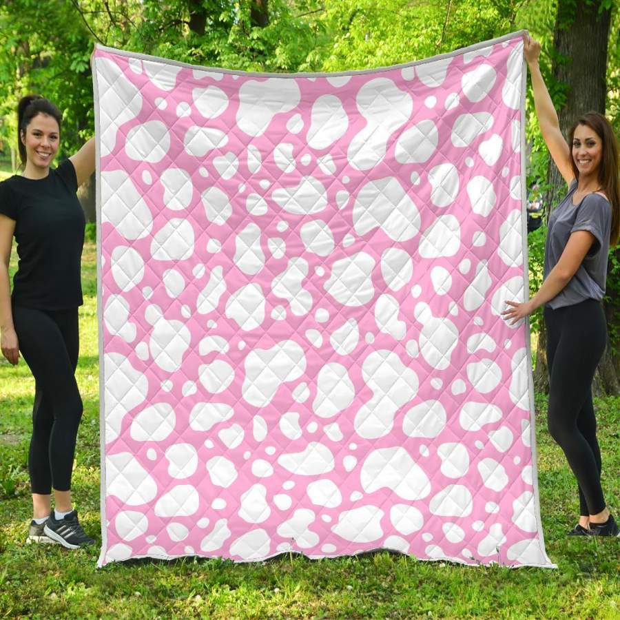 White And Pink Cow Print Quilt