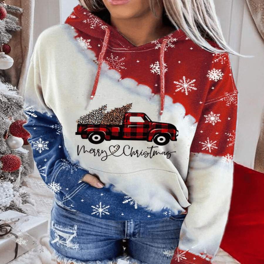 Red Car with Xmas Tree Merry Christmas Hoodie 3D All Over Print