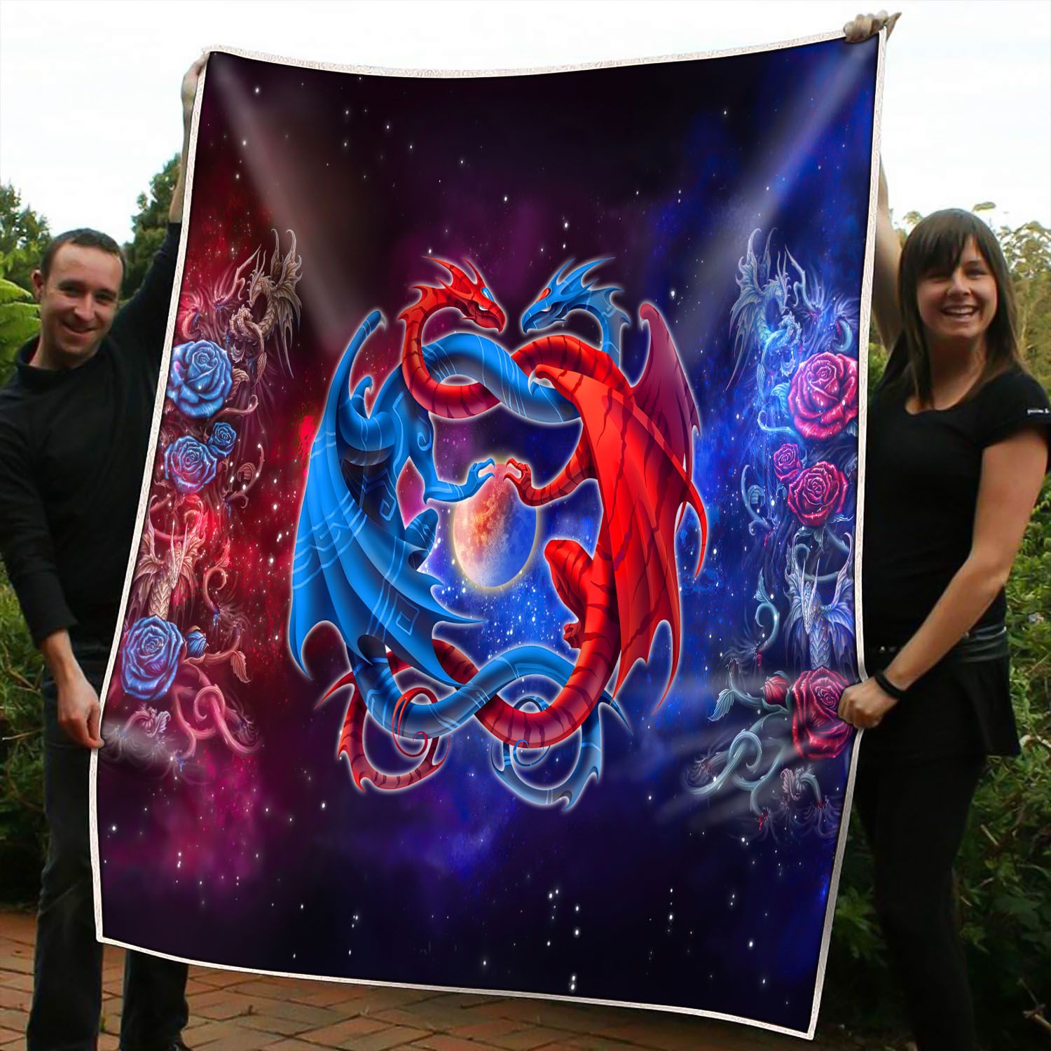Blue And Red Couple Dragon Blanket