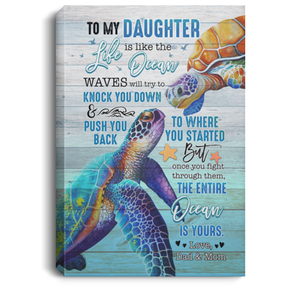 To My Daughter From Dad Mom Life Is Like The Ocean Sea Turtle Framed Wall Art Canvas