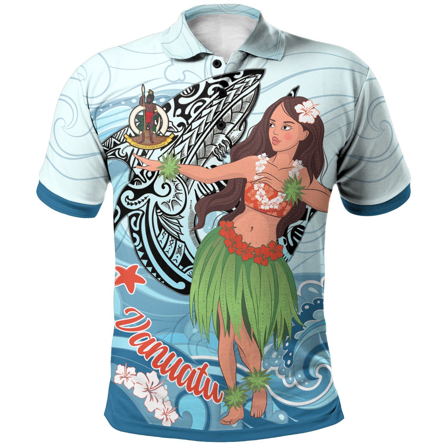 Vanuatu Polo Shirt – Polynesian Girls With Shark – BN01