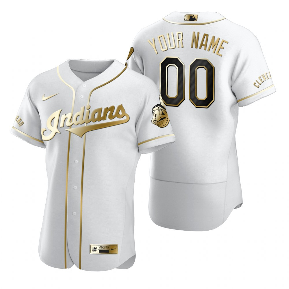 Cleveland Baseball #00 Any Name MLB Golden Brandedition White Jersey Gift For Cleveland Baseball Fans