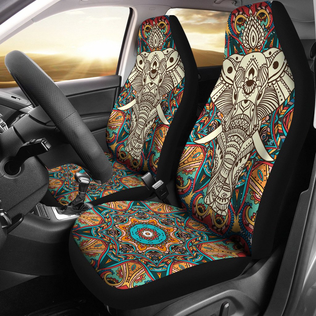 Boho Mandala Elephant Car Seat Cover Set (2 Pieces)