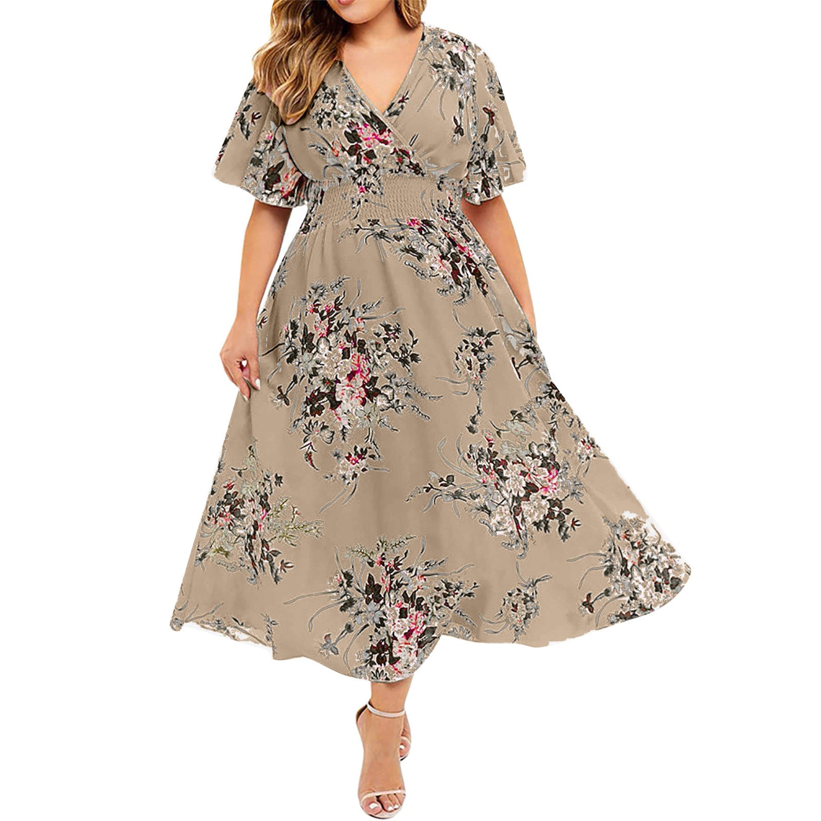 5xl Plus Size Dress V-neck Short Sleeve Women Floral Print Dresses Fashion New Women’s Clothing Casual Sundress Платья Bohemian alx