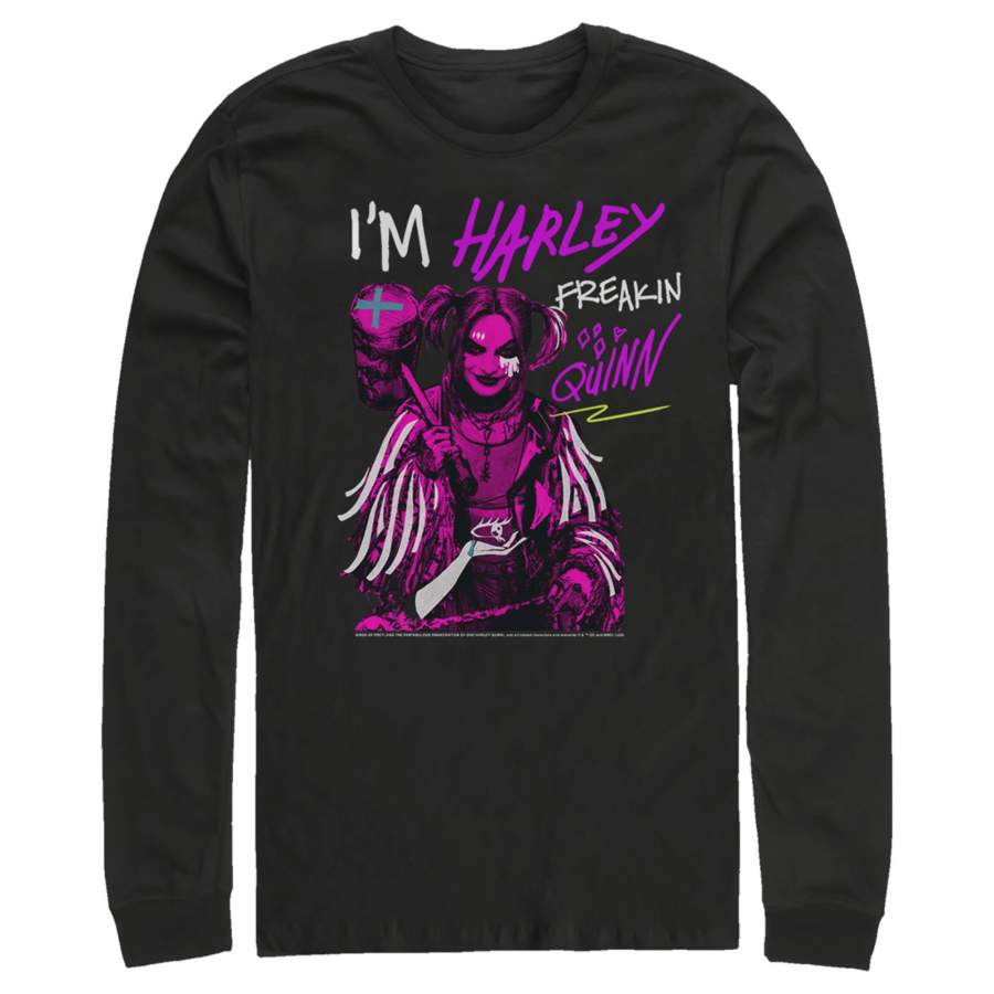 Birds of Prey Men’s Harley Freakin’ Quinn Cartoon  Long Sleeve Shirt