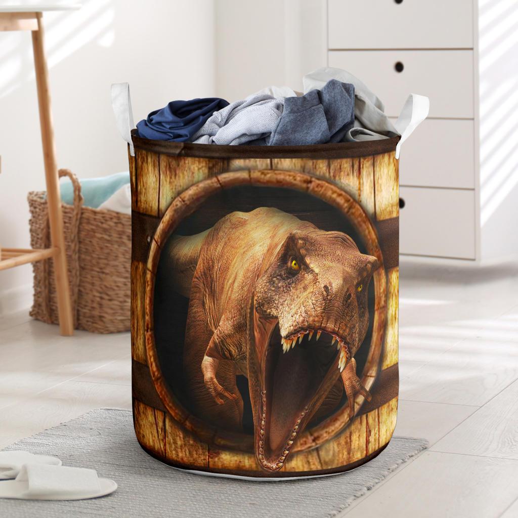 T-Rex Wood Pattern 3D Laundry Basket Vintage Basket Designs Thanksgiving Gifts For Mother