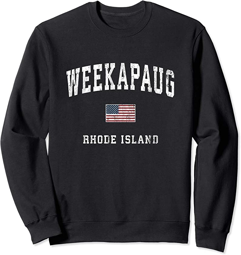 Weekapaug Rhode Island RI Vintage American Flag Sports Sweatshirt