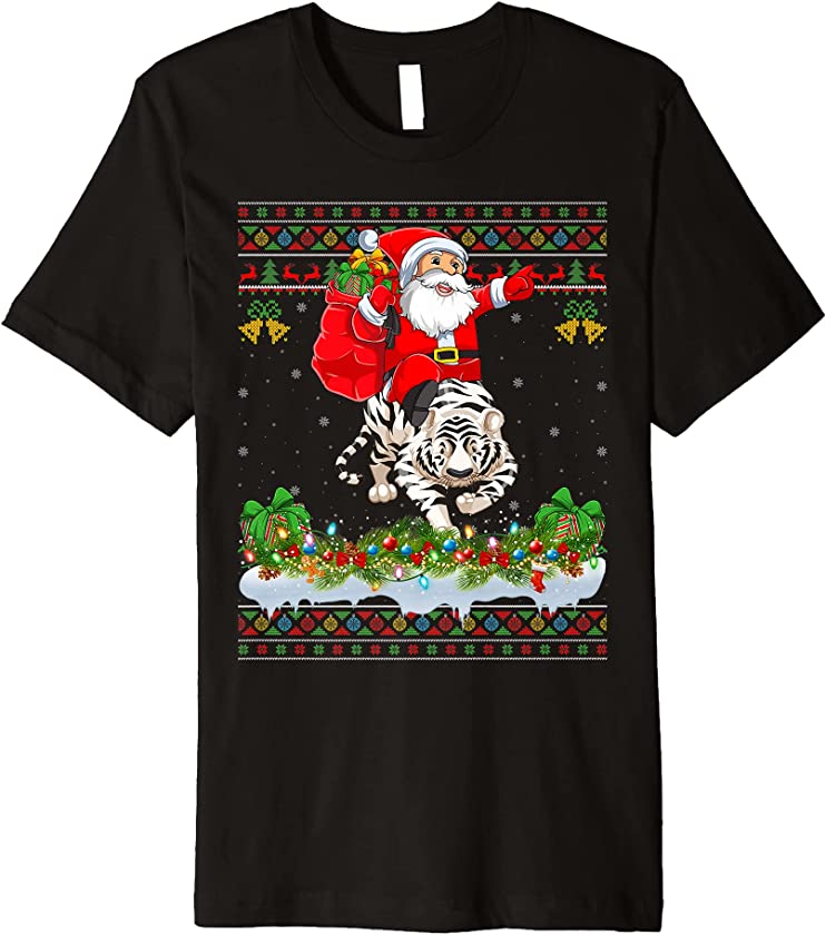 White Tiger Xmas Ugly Santa Riding White Tiger Christmas Premium T-Shirt