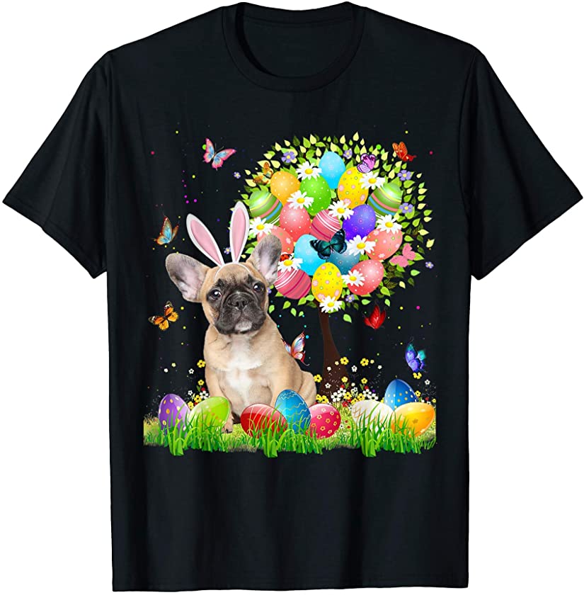 Cute Bunny French Bulldog Easter Eggs Tree Easter Easter Day T-Shirt