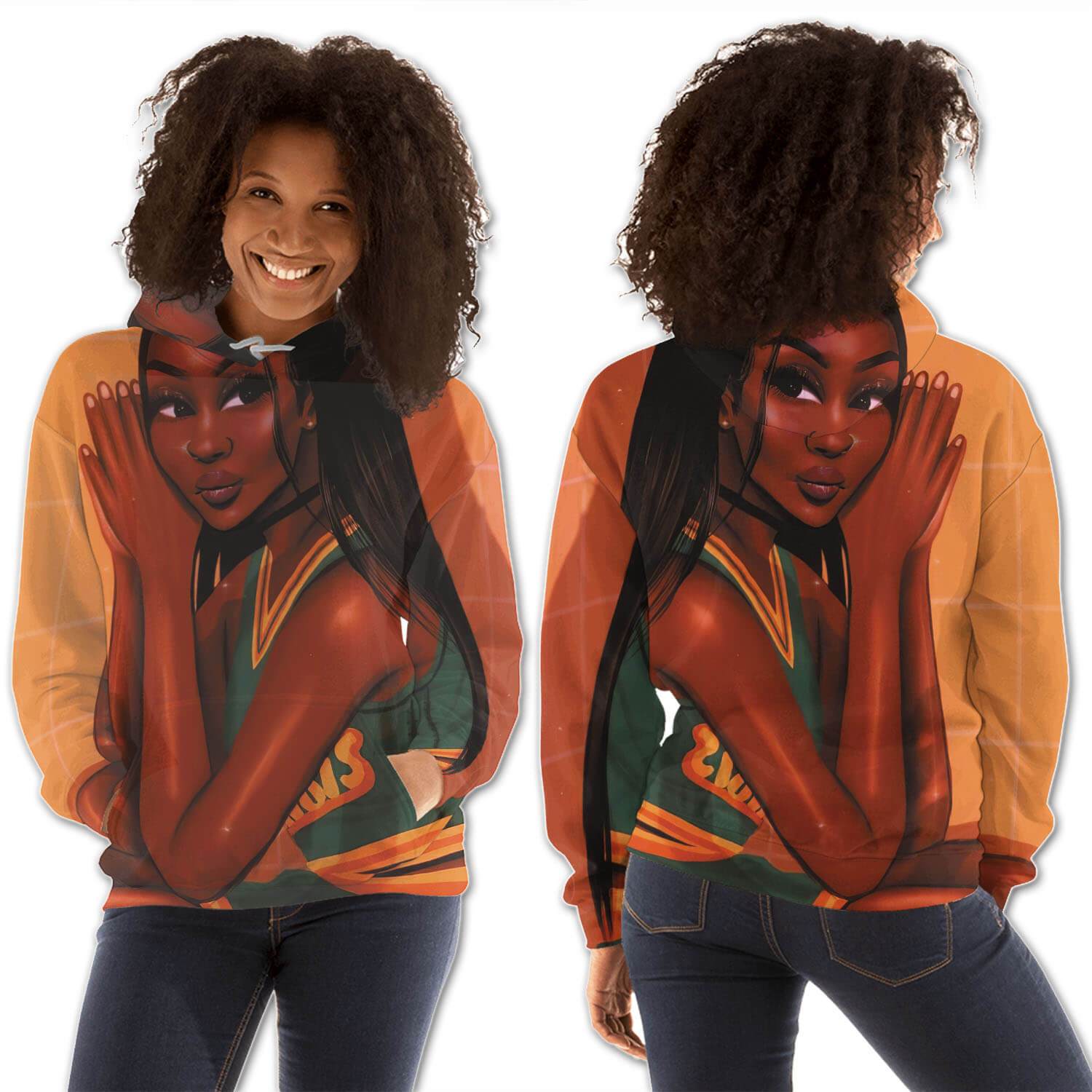 African American Hoodies Cute Black American Woman All Over Print Womens Hooded Sweatshirt Afrocentric Clothing BPS56256