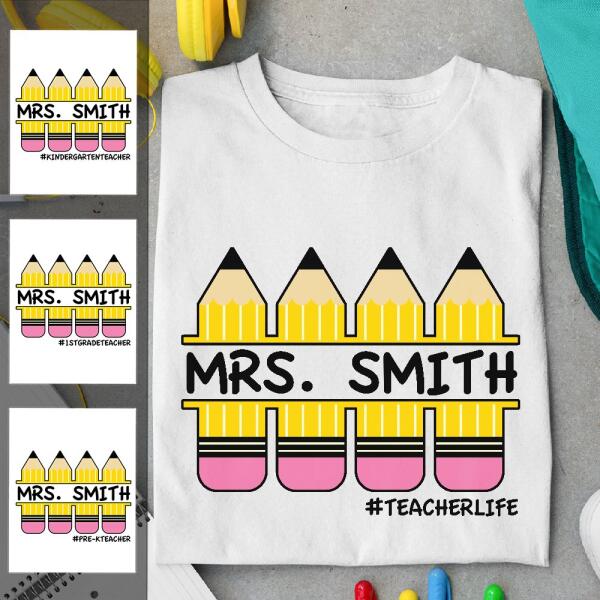 Pencil Draw Back To School Gift For Teacher Custom Title & Name Personalized Shirt