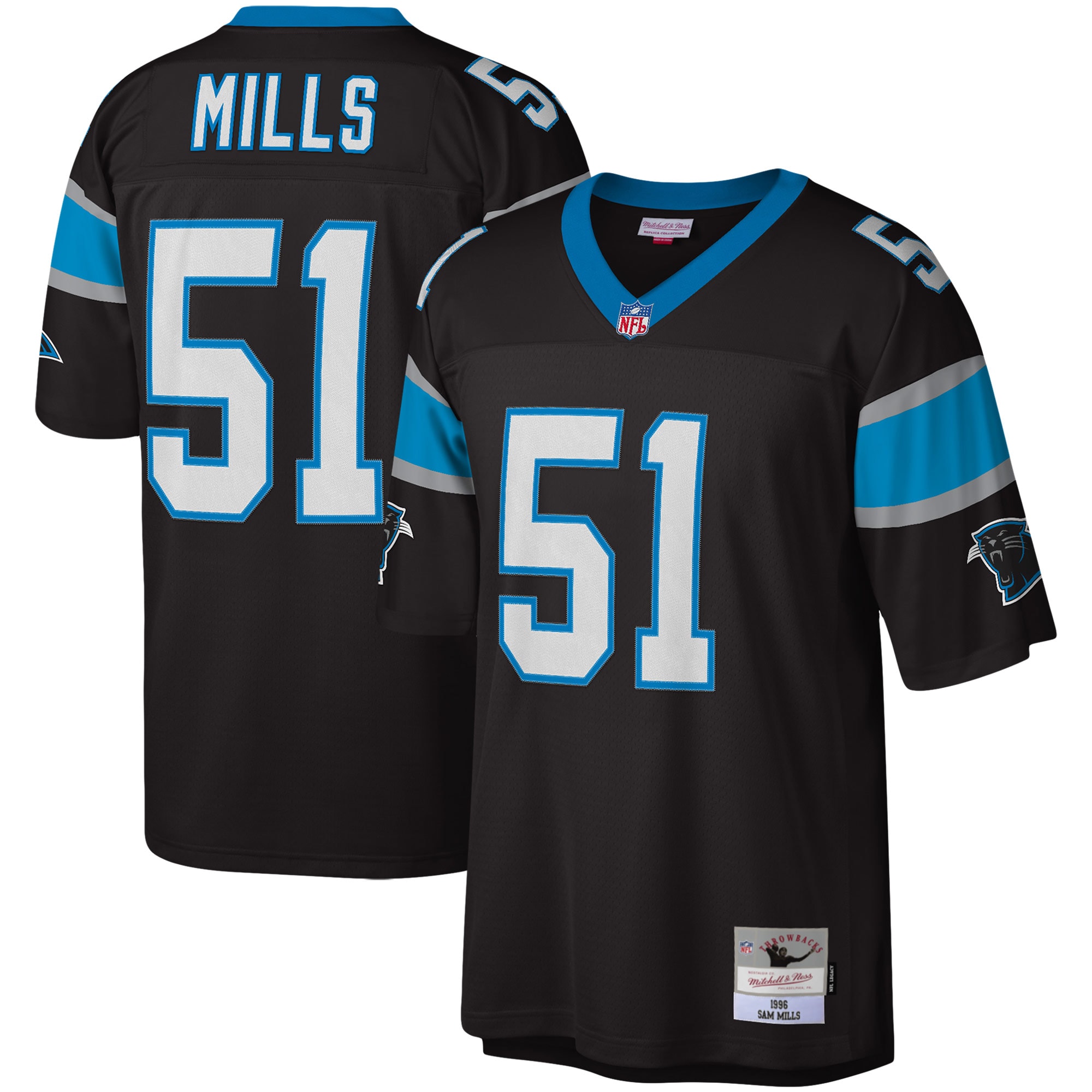 Men’s Carolina Panthers Sam Mills Mitchell & Ness Black Legacy Jersey