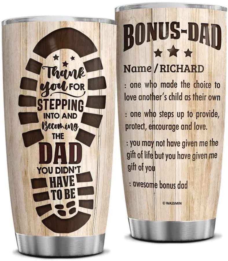 Personalized Bonus Dad Tumbler Cup With Lid Custom Name 20Oz 30Oz Double Wall Vacuum Insulated Stainless Steel Tumblers Coffee Travel Mug Father’S Day Birthday Christmas Gifts From Bonus Child