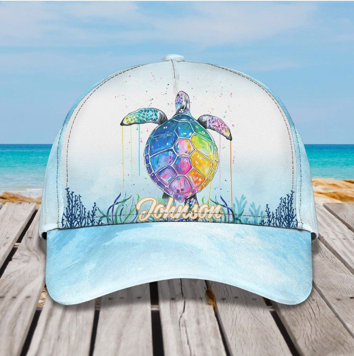 Personalized Summer Sea Turtle 3D Baseball Cap For Boyfriend, Beach Turtle Hat For Summer Holiday