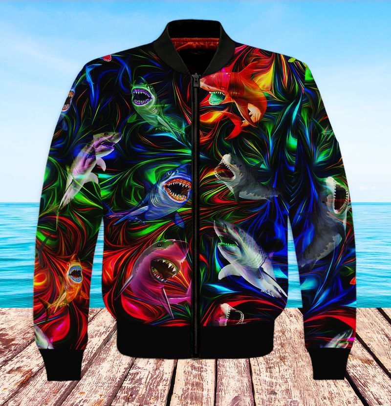 Colorful Sharks Full Print 3D Bomber