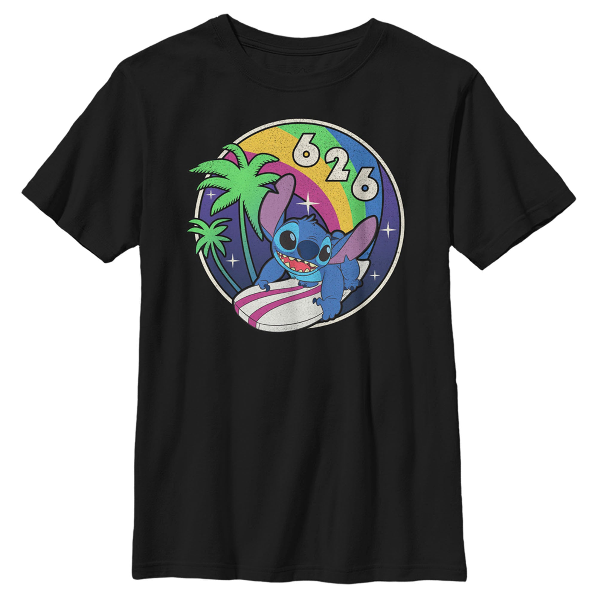 Boy’S Lilo & Stitch Retro Rainbow Surfboard T-Shirt