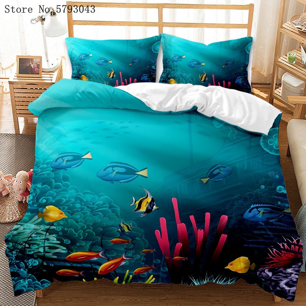 Marine Life Bedding Set 3D Print Shark Dolphin Duvet Cover For Bedroom Bed Cover Bed Cover Set