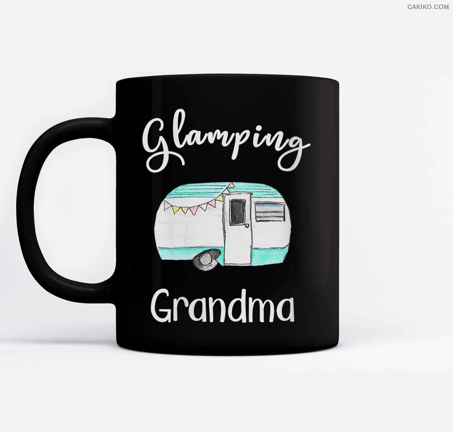 Womens Glamping Grandma Rv Camping Vintage Camper Camping Lovers Ceramic Coffee Black Mugs
