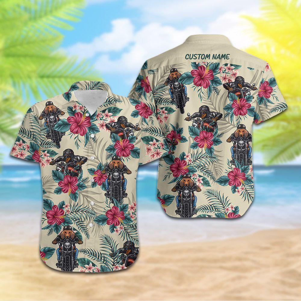 Beach Shirt Dachshund Ride Motorcycle Custom Men Hawaiian Shirt