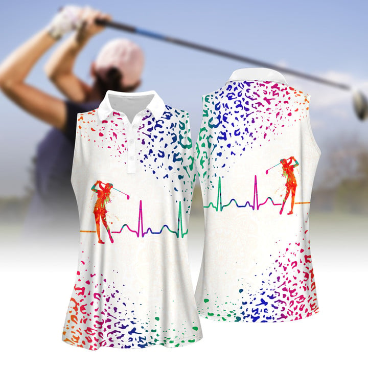 3D All Over Print Polo Shirt, Watercolor Leopard Golf Heart Beat Women Shirt