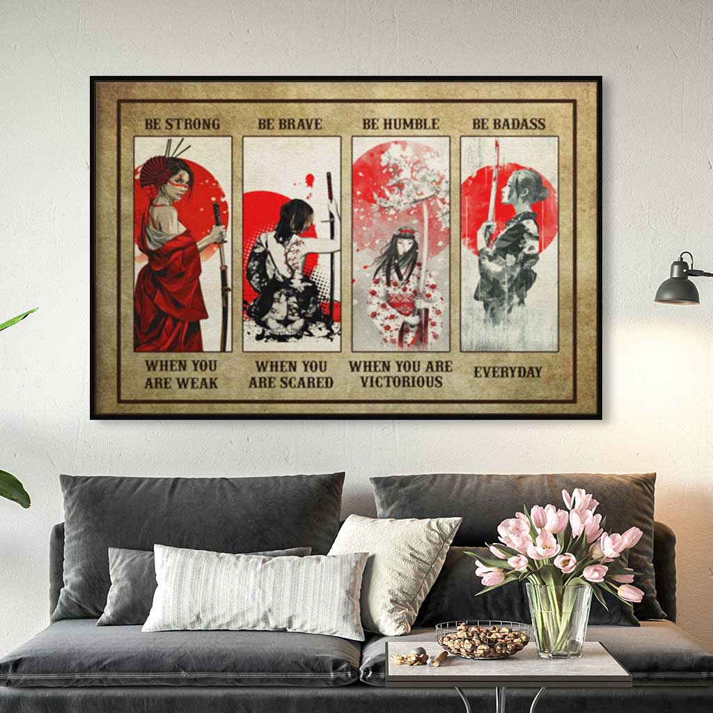 VticStore™ Be Strong, Be Brave, Be Humble, Be Badass – Samurai Girls Horizontal Wall Art Frame Canvas – Best home decor ideas, unique gifts