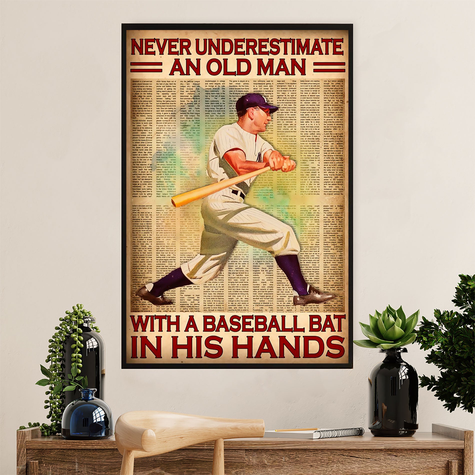 Baseball Poster Prints Wall Art | Old Man With A Baseball Bat | Home Décor Gift For Baseball Player