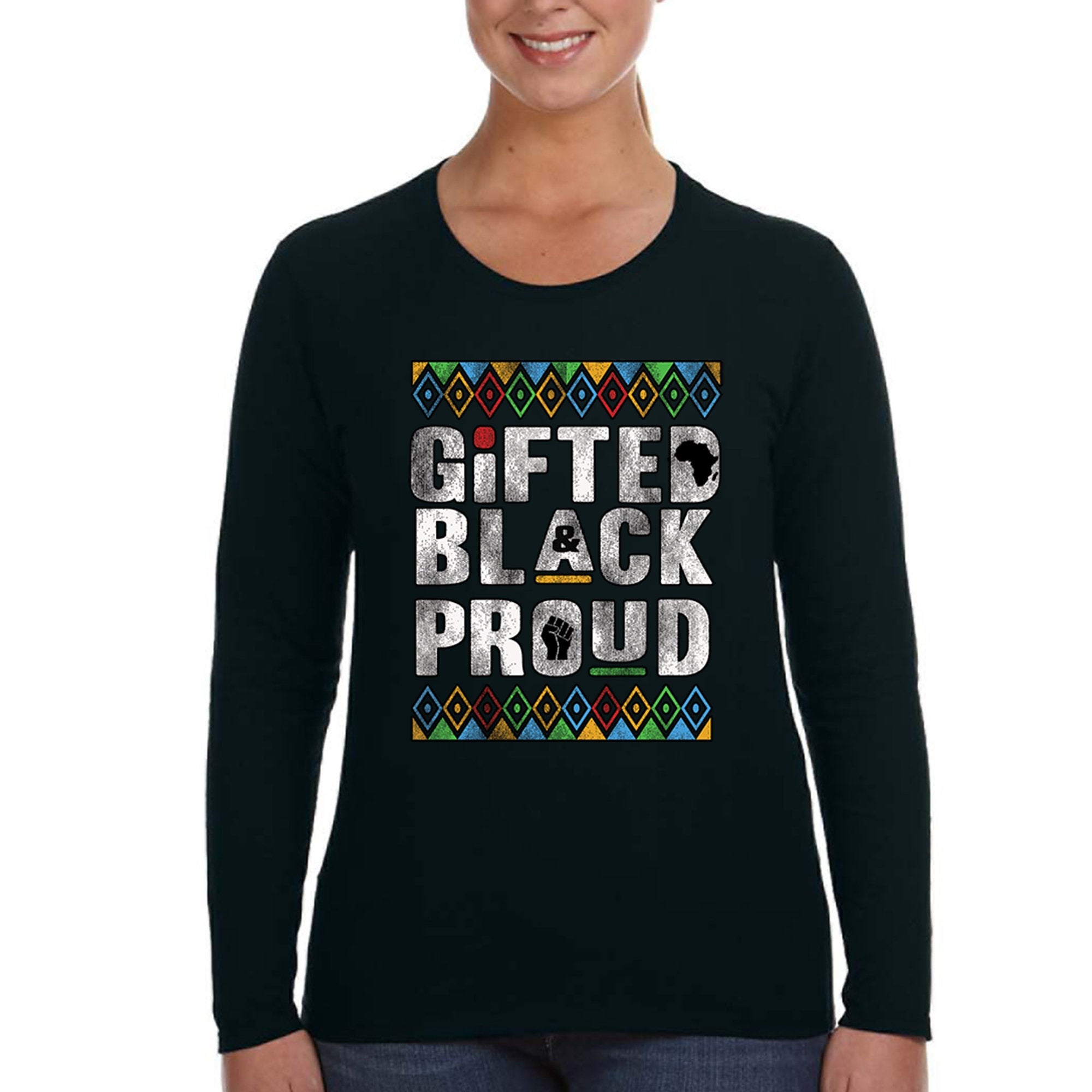 Xtrafly Apparel Women’S Gifted Black Proud Blm Lives Matter Beautiful Pride Africa Heritage African American Afro Rasta Long Sleeve T-Shirt