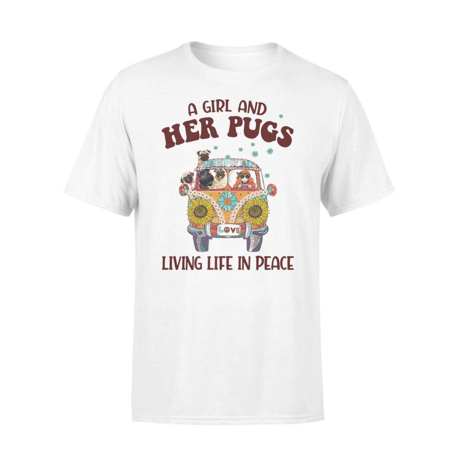 A Girl And Her Pugs Living Life In Peace Hippie Car T-shirt