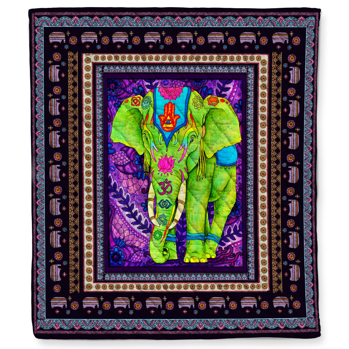 Mandala Elephant Hamsa Evil Eye Yoga Quilt Blanket.