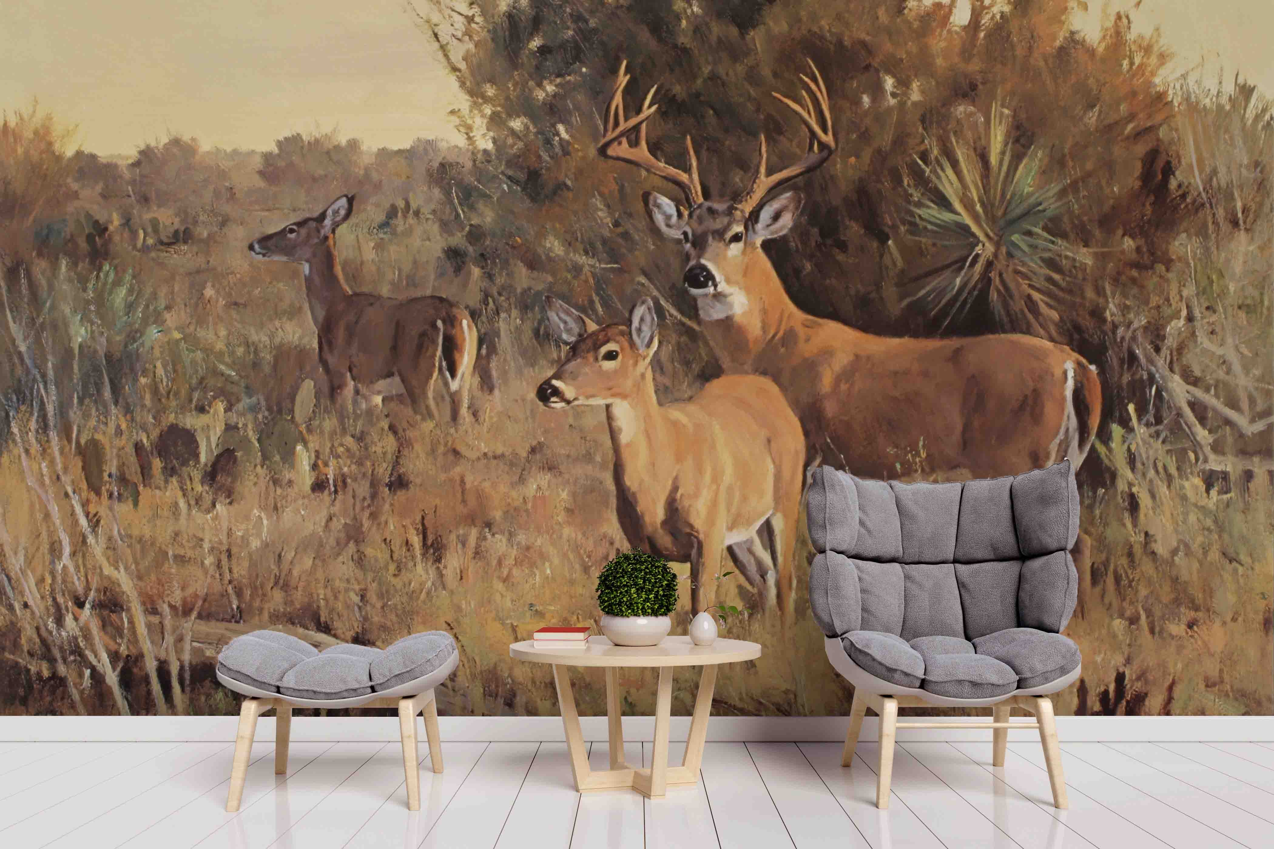 3D Realistic Oil Painting Grassland Deer Animal Wall Mural Wallpaper Lxl 1658