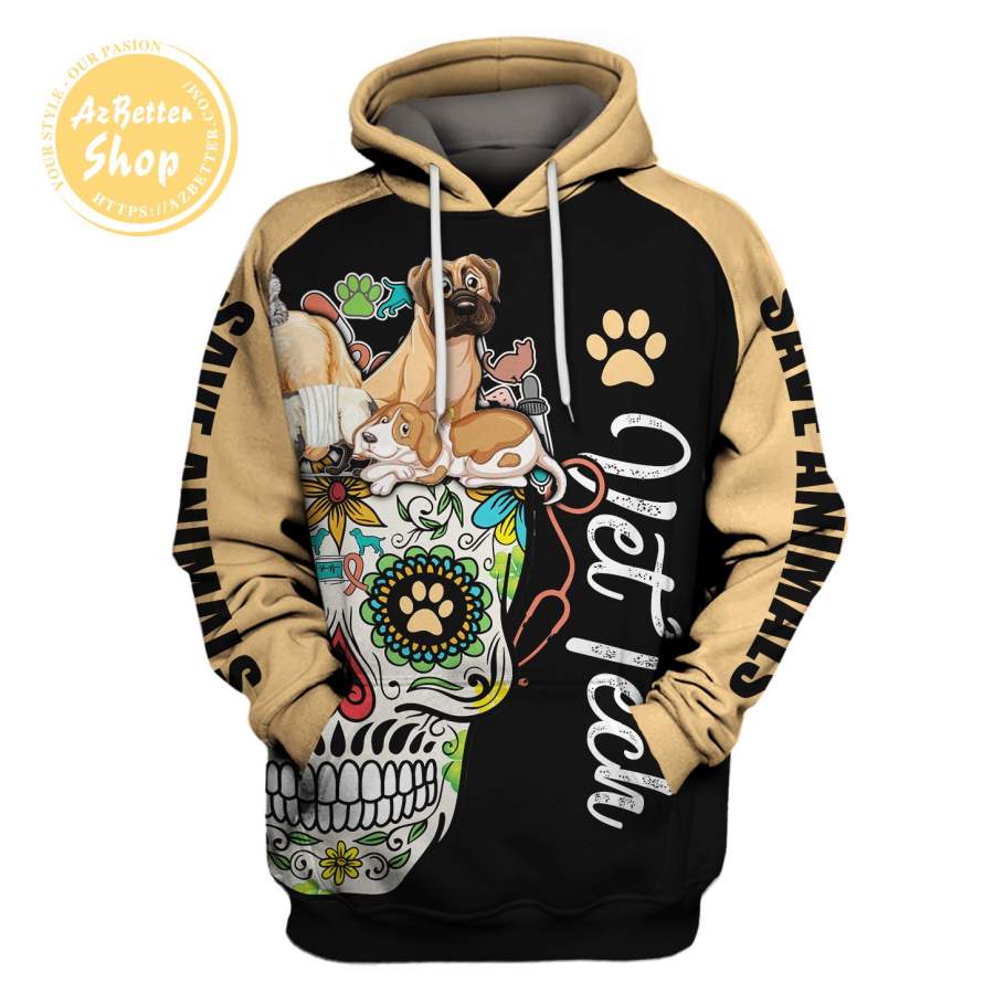 Vet Tech Save Animals Skull 3D Hoodie