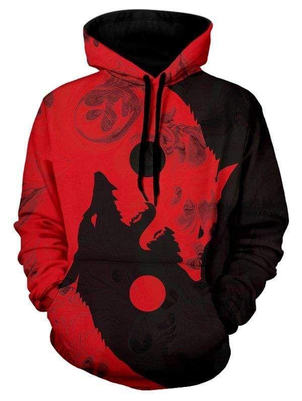 Ying Yang Wolf Blood Halloween Black Red 3D All-Over Print Unisex Hoodie