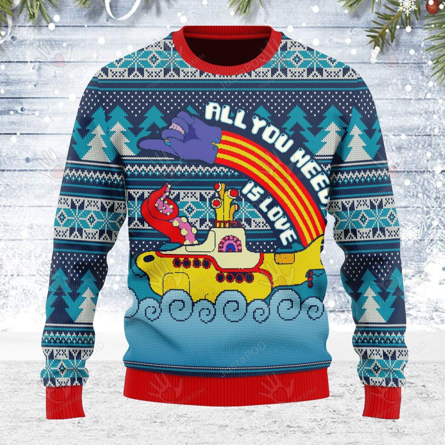 All You Need Is Love Ugly Christmas Sweater, All Over… Ugly Sweater Christmas Gift