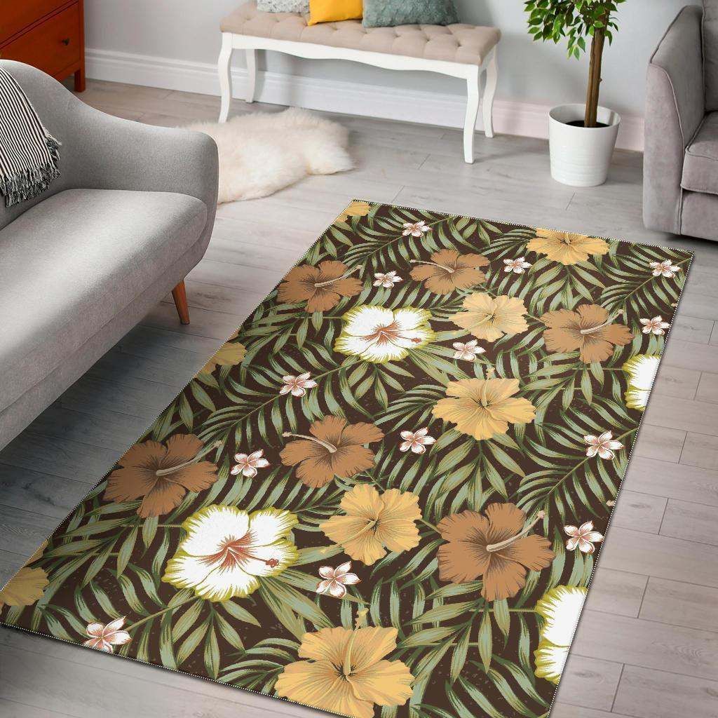 Vintage Hawaiian Floral Tropical Flower Hibiscus Palm Leaves Rug