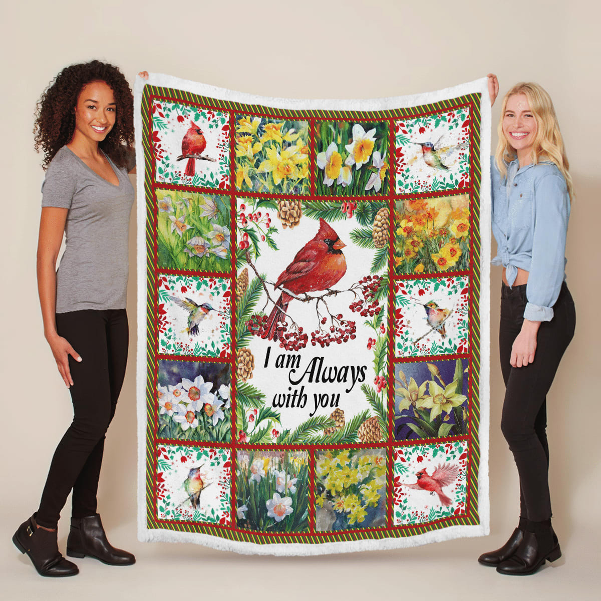 I Am Always With You Cardinals Hummingbirds Quilt And Sherpa Blanket Family Gift, Unique Decor