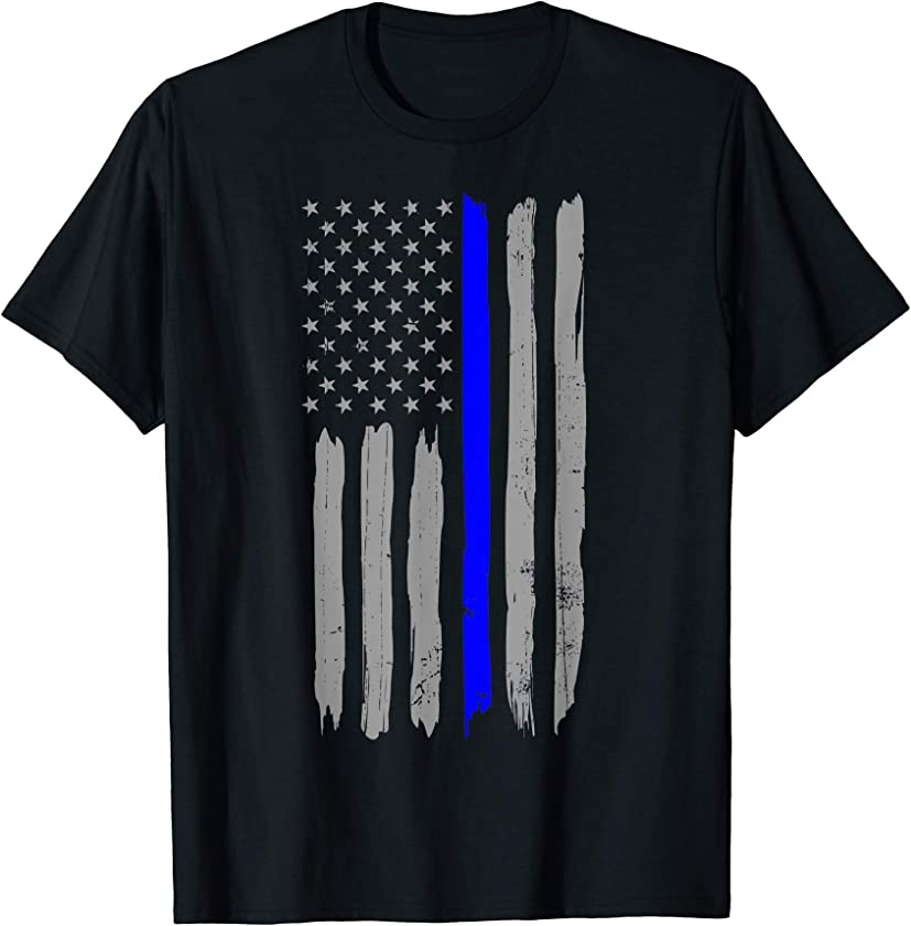 Vintage Thin Blue Line Shirt Police Support USA Flag T-Shirt