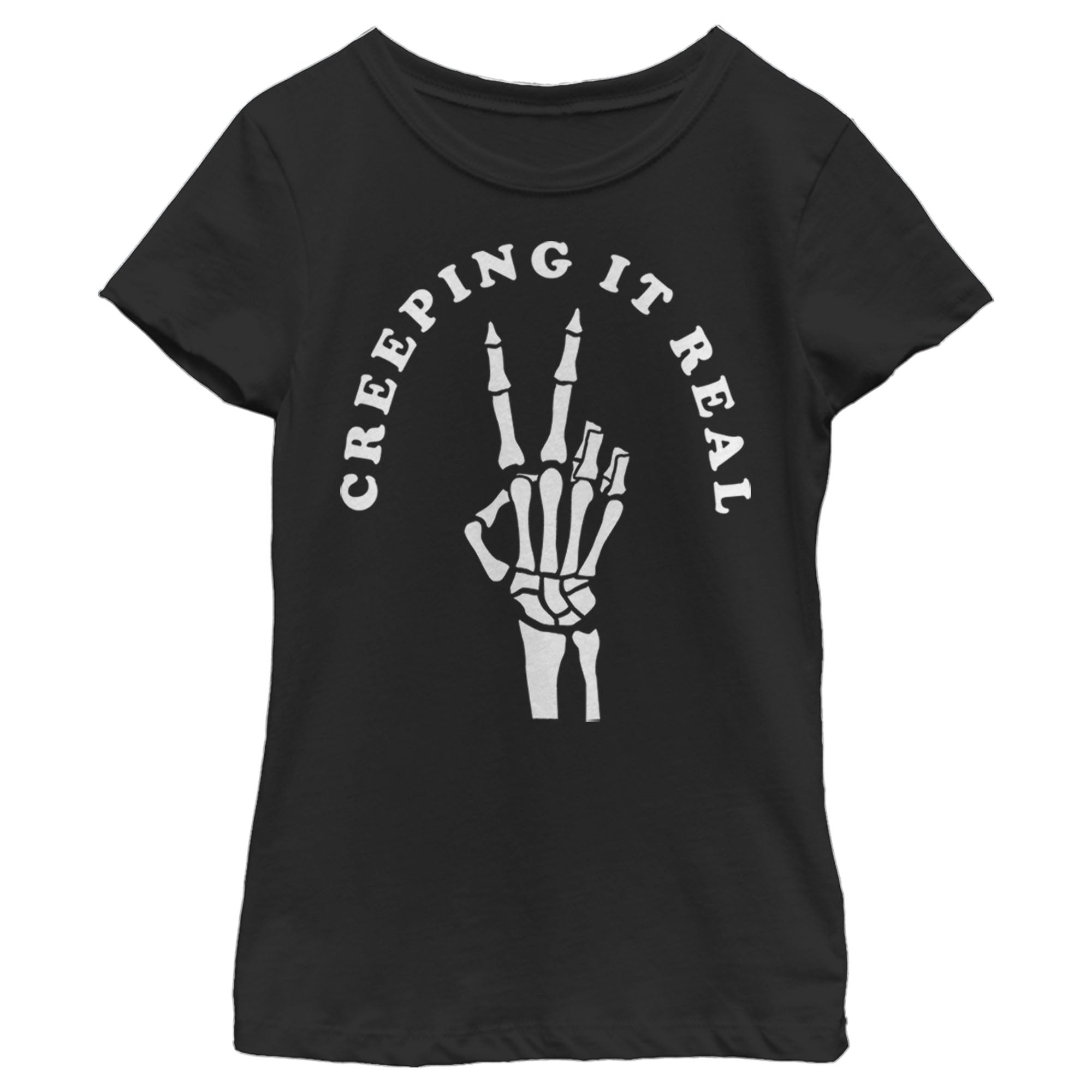 Chin Up Girl’S Halloween Creepin’ Real Skeleton  T-Shirt