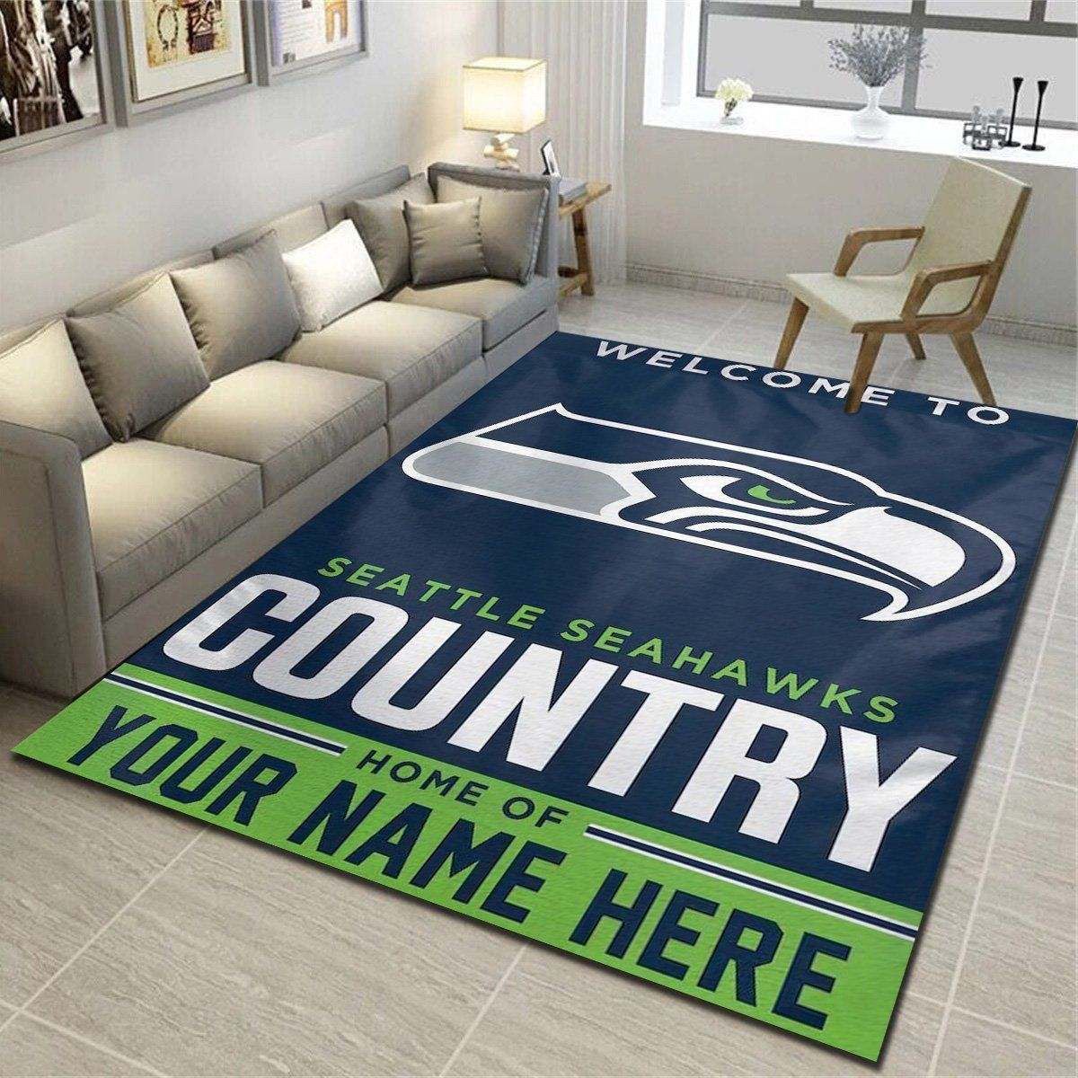 Seattle Seahawks Personalized Rug, Living Room Bedroom Carpet, Customized Man Cave Floor Mat