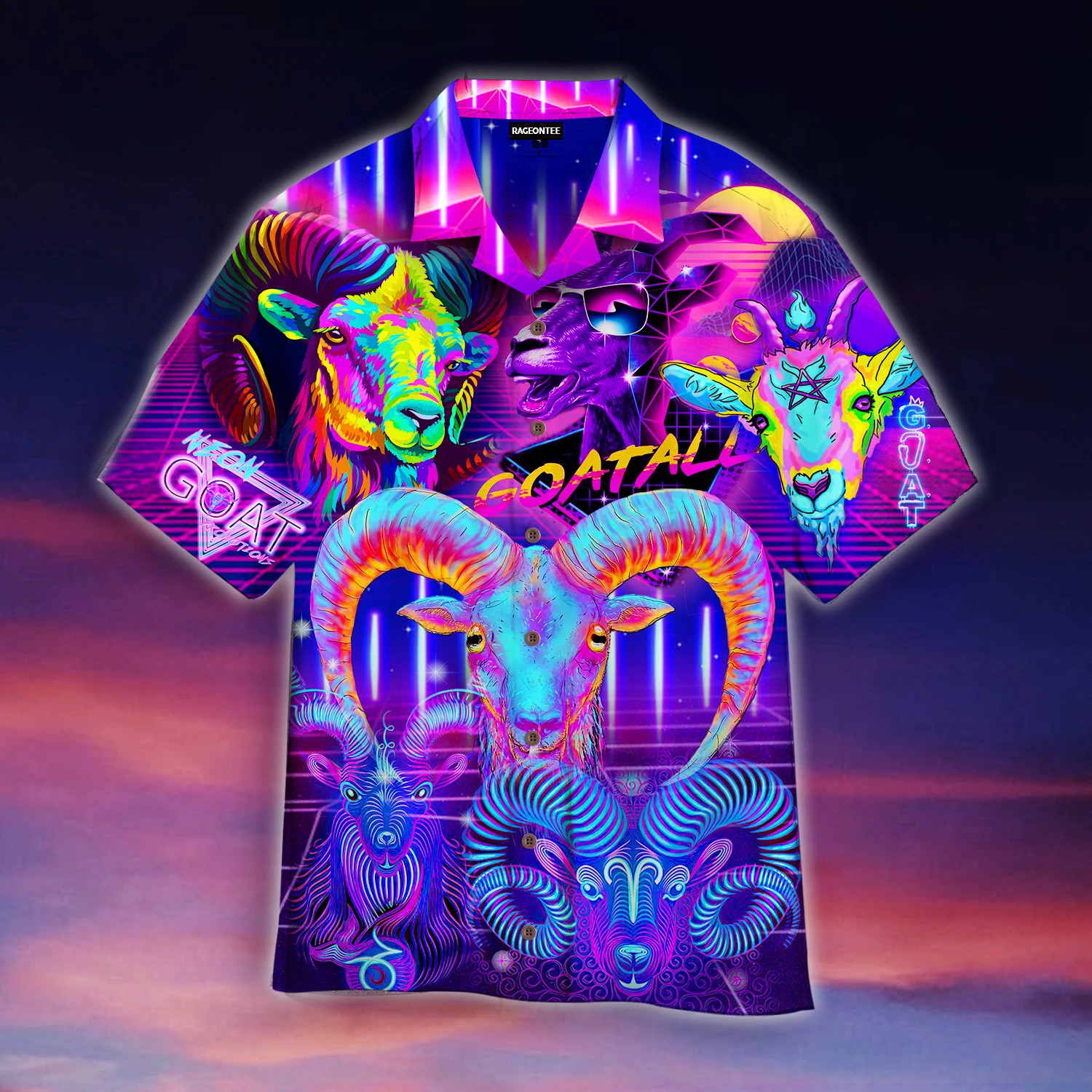 Neon Goat Goatally Purple Hawaii Shirt Unisex Adult Ha33247