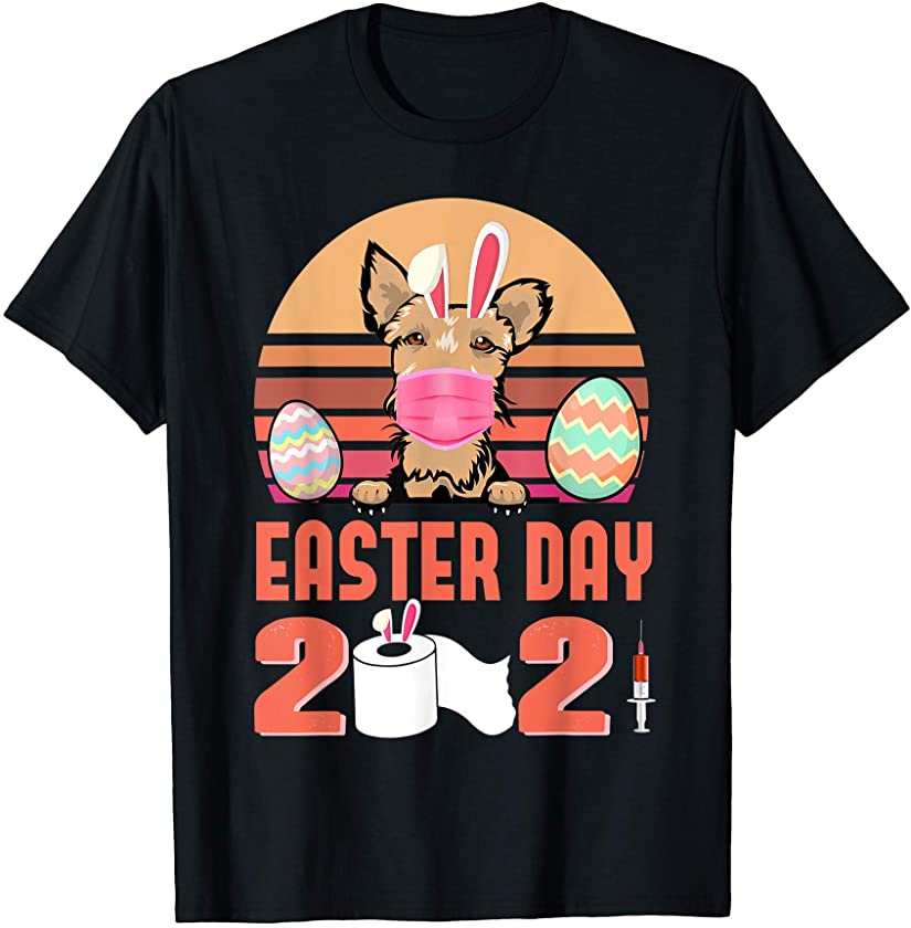 Welsh Terrier Dog Face Mask Rabbit Bunny Egg Easter Day 2021 T-Shirt