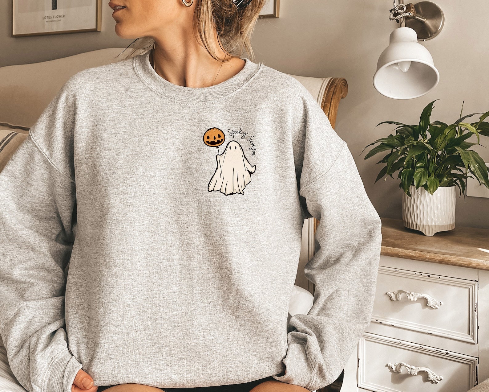 Crewneck Sweatshirt, Pumpkin Fall, Cute And Scary, Autumn Shirt, Halloween, Ghost, Black