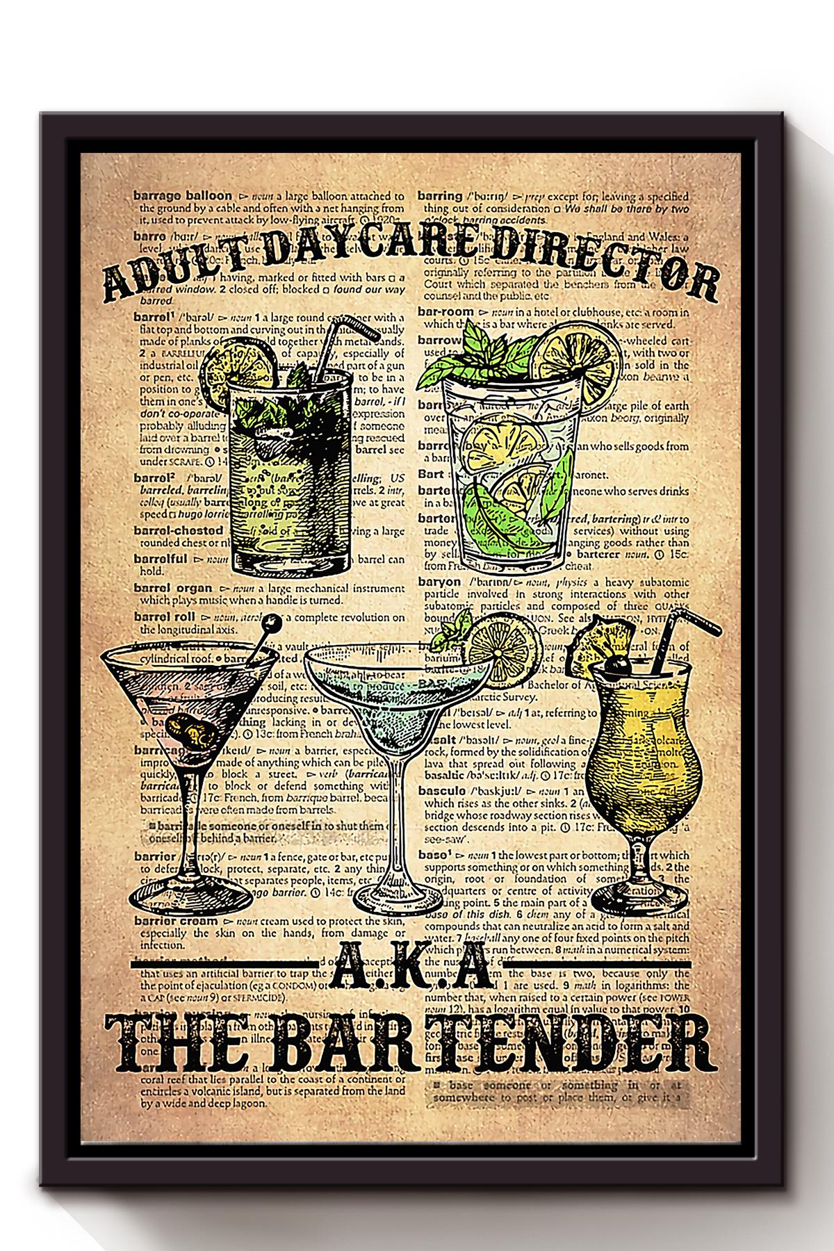 Adult Day Care Direction Aka The Bartender Cocktail Wine Wall Art For Home Decor Framed Matte Canvas