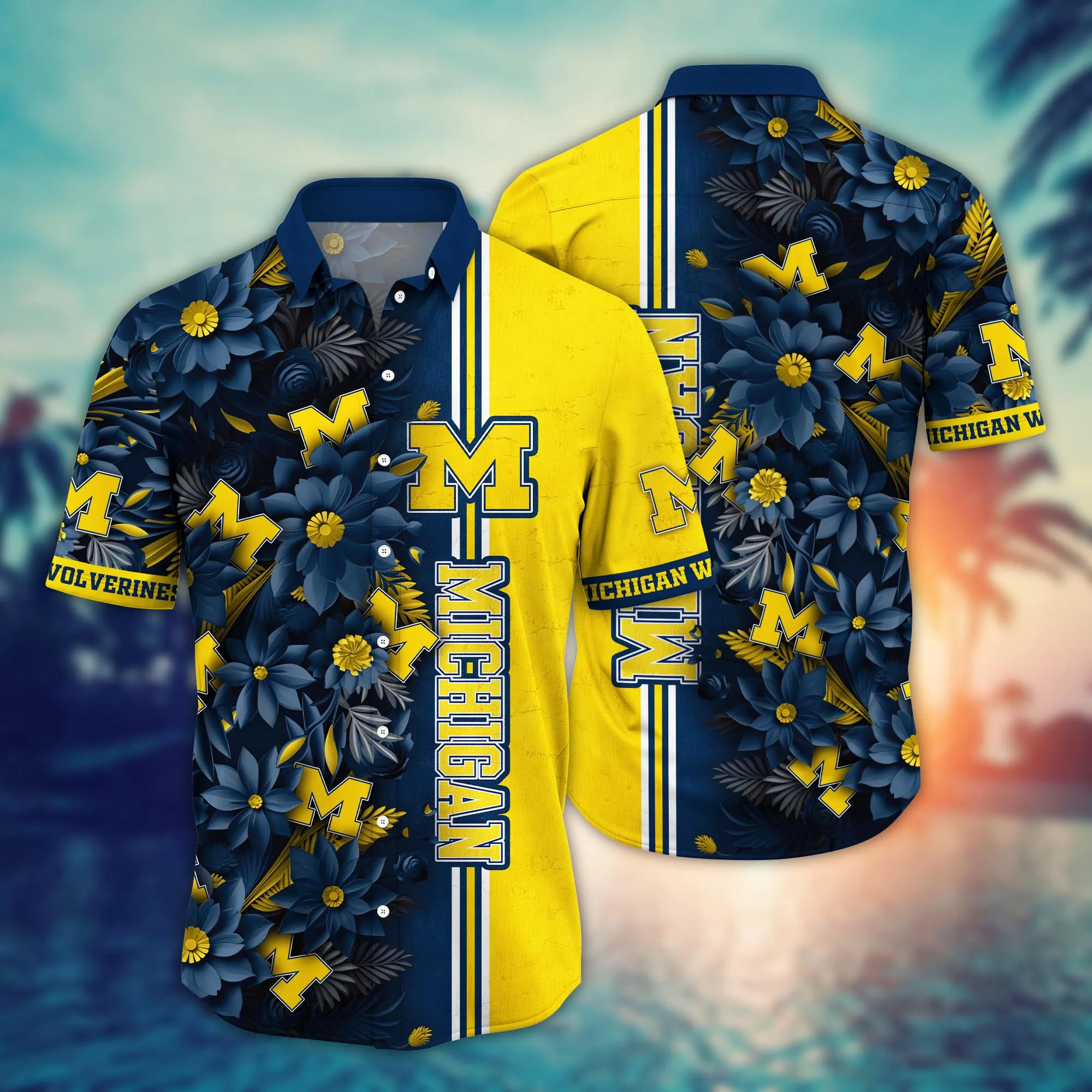 Michigan Wolverines NCCA Hawaiian Shirt Custom Sea Breeze Aloha Shirt