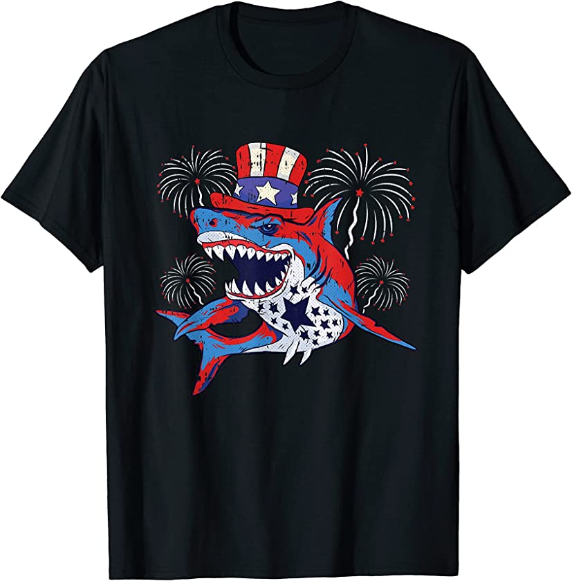 Shark American Flag 4th Of July Jawsome Patriotic Animal T-Shirt