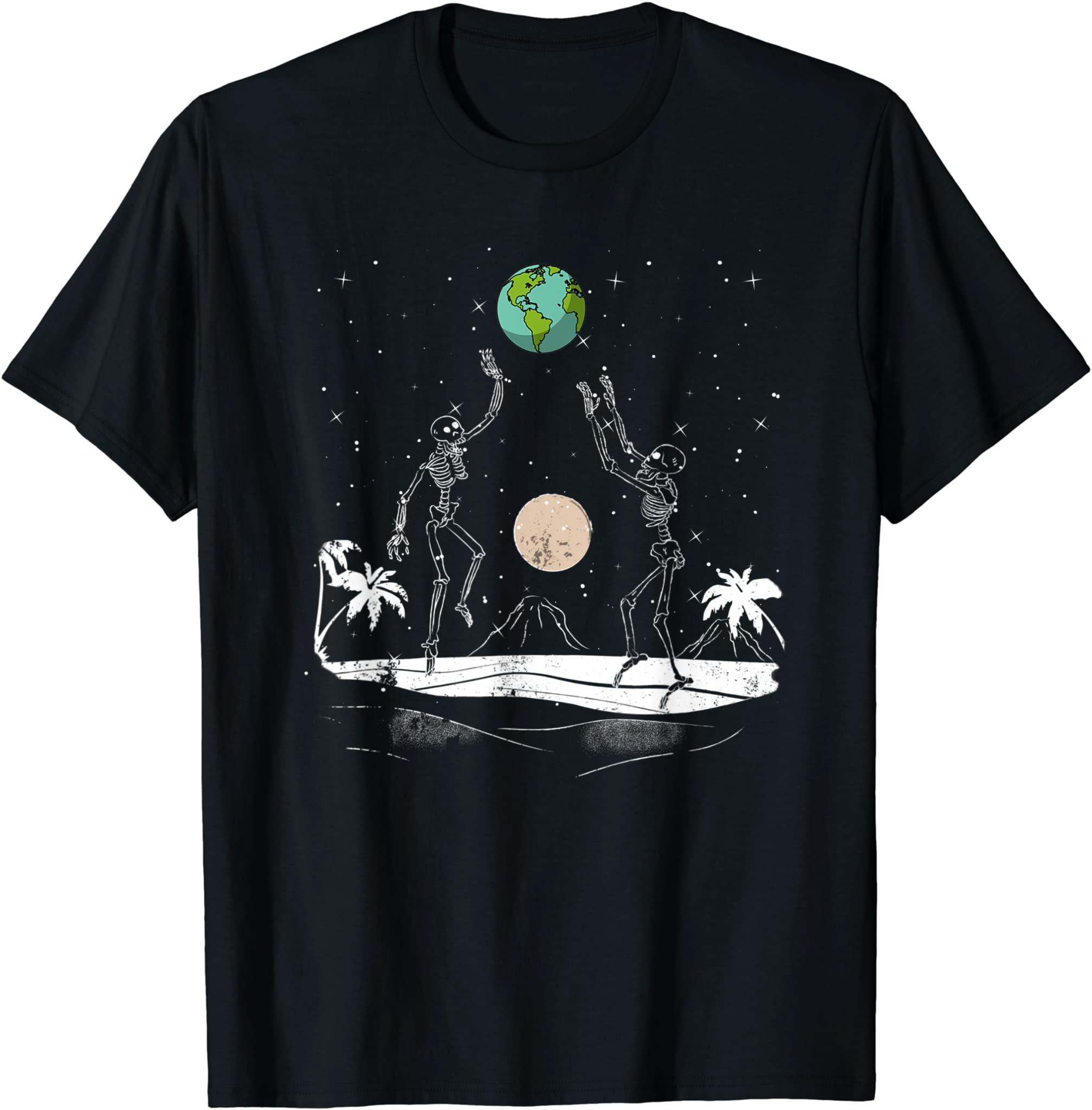 Summer Beach Skeletons Volleyball Earth Space Cosmos Indie T-Shirt